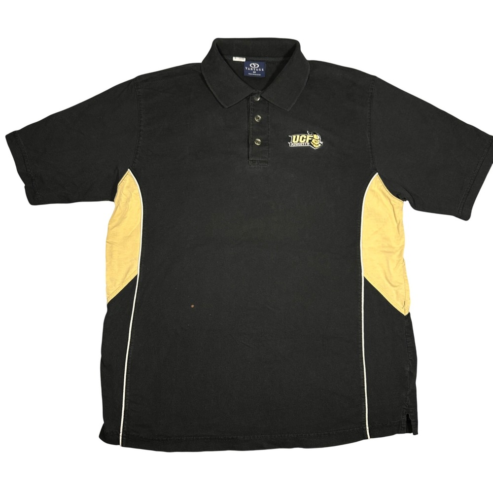 Vintage UCF Knights Polo Shirt Mens Large Black Gold Combed Cotton NCAA Fan Gear